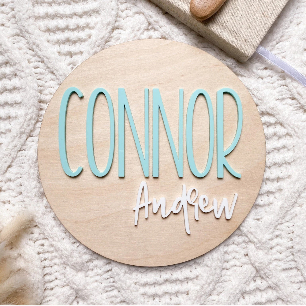 Baby Nursery Decorations - Personalised Birth Announcement Plaque - Wood