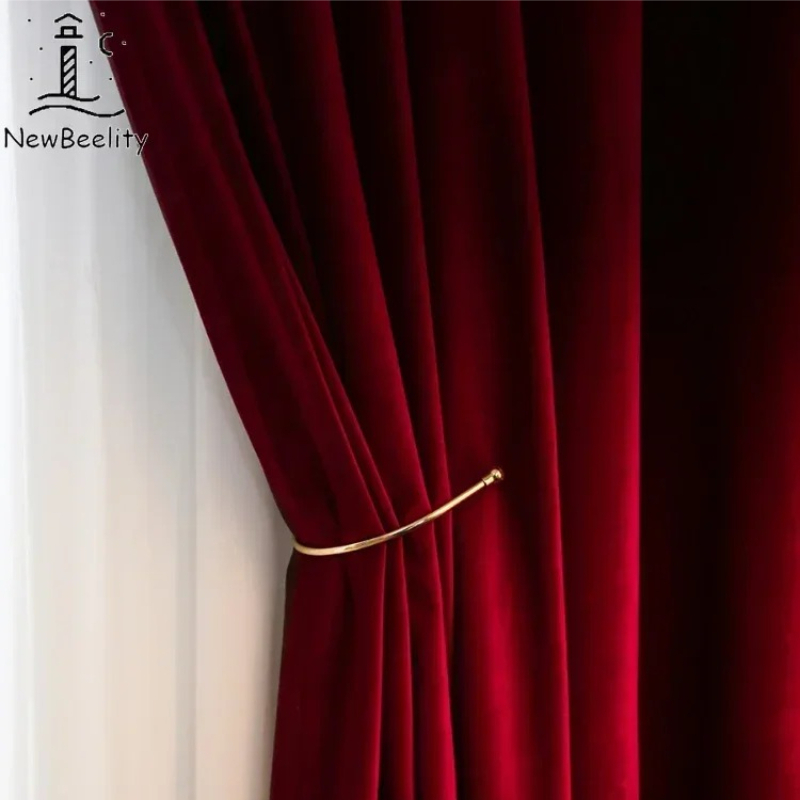 Blackout Curtain Nursery - Nordic Modern Burgundy Red Luxury Velvet