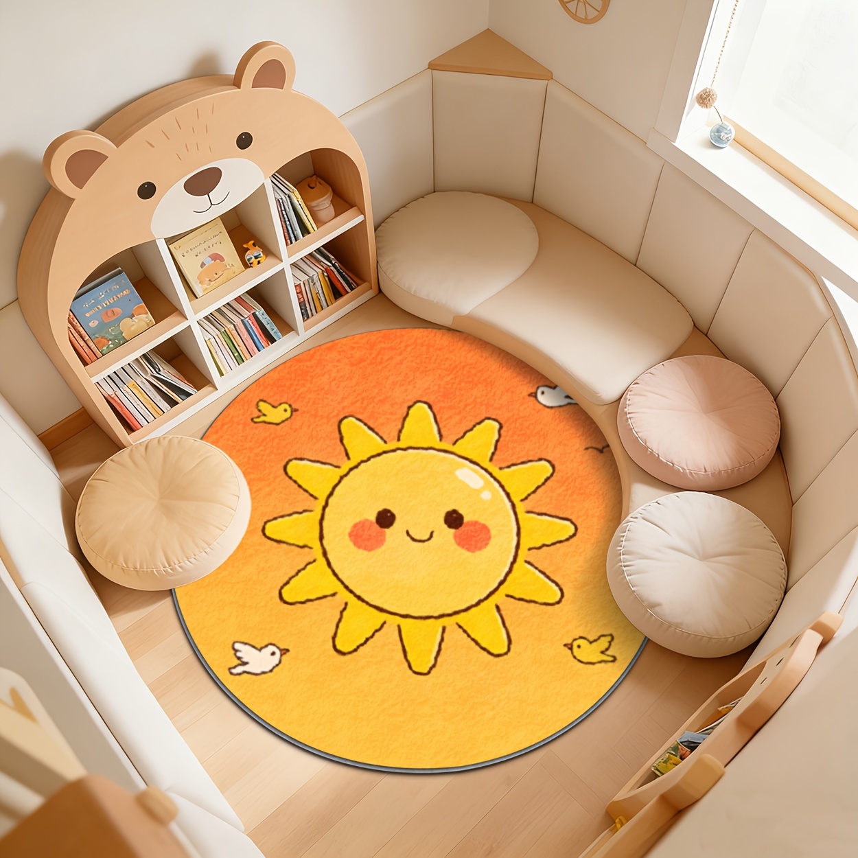 Baby Nursery Carpet - Kids Round Sun Rug Yellow Playroom
