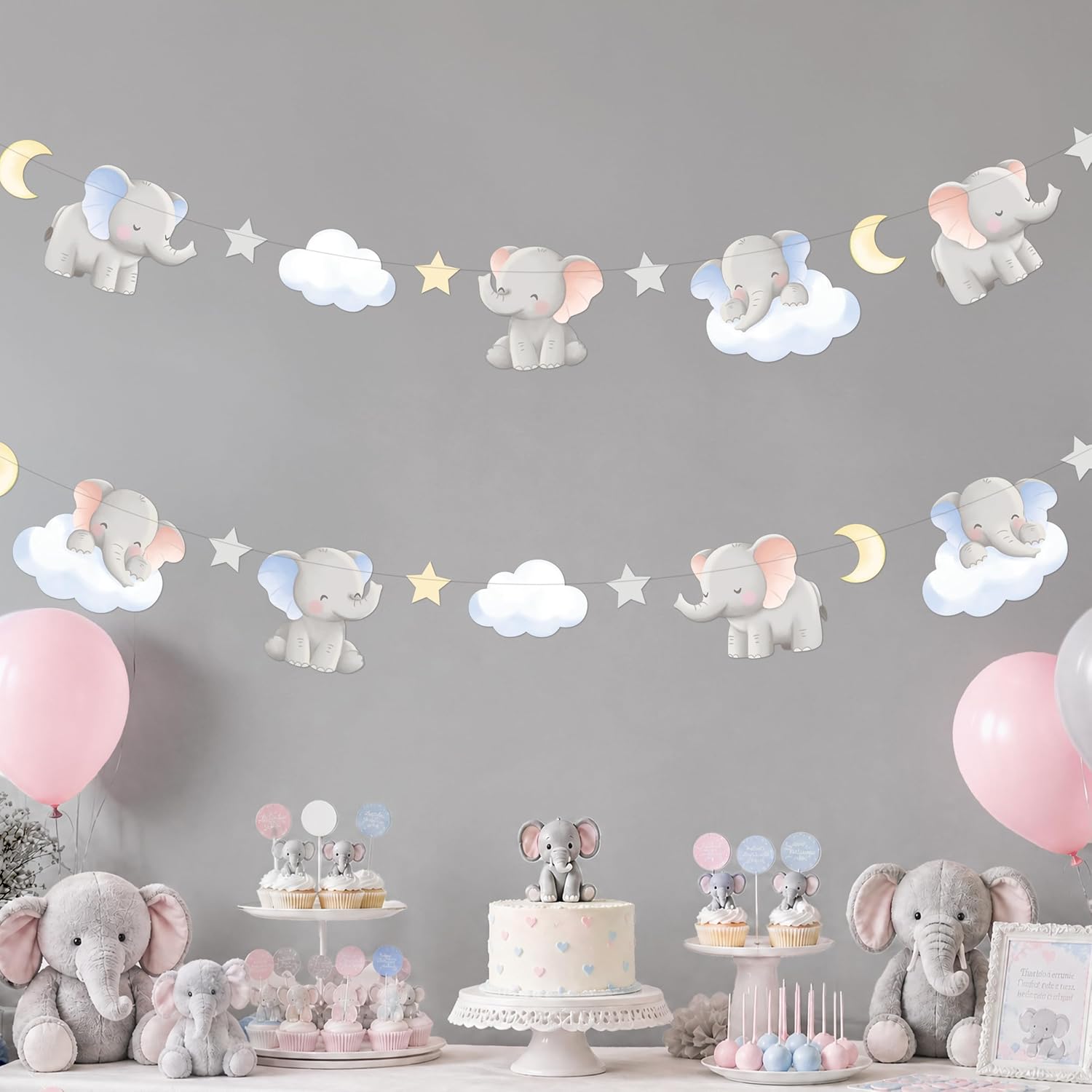 Baby Nursery Garland - 2Pcs Cute Elephant Garland Baby Shower