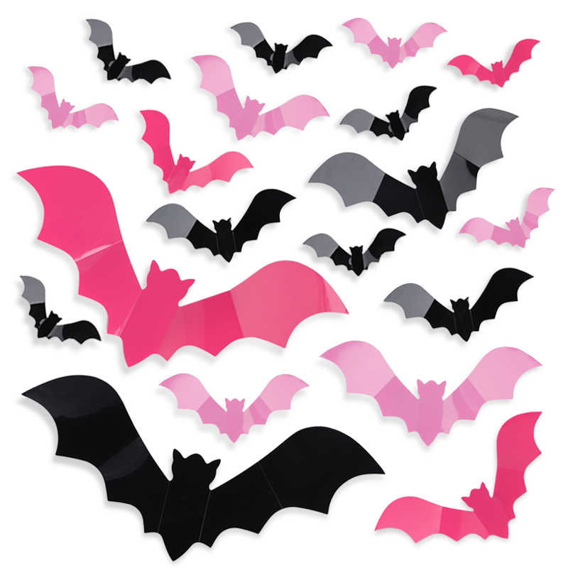 Baby Nursery Vinyl - 24/48Pcs Halloween Pink Bats Window Sticker