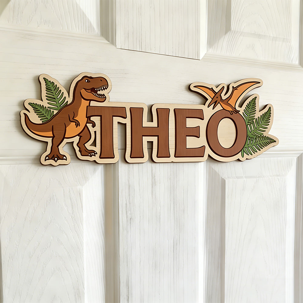 Baby Nursery Decorations - Personalized Dinosaur Name Sign for The