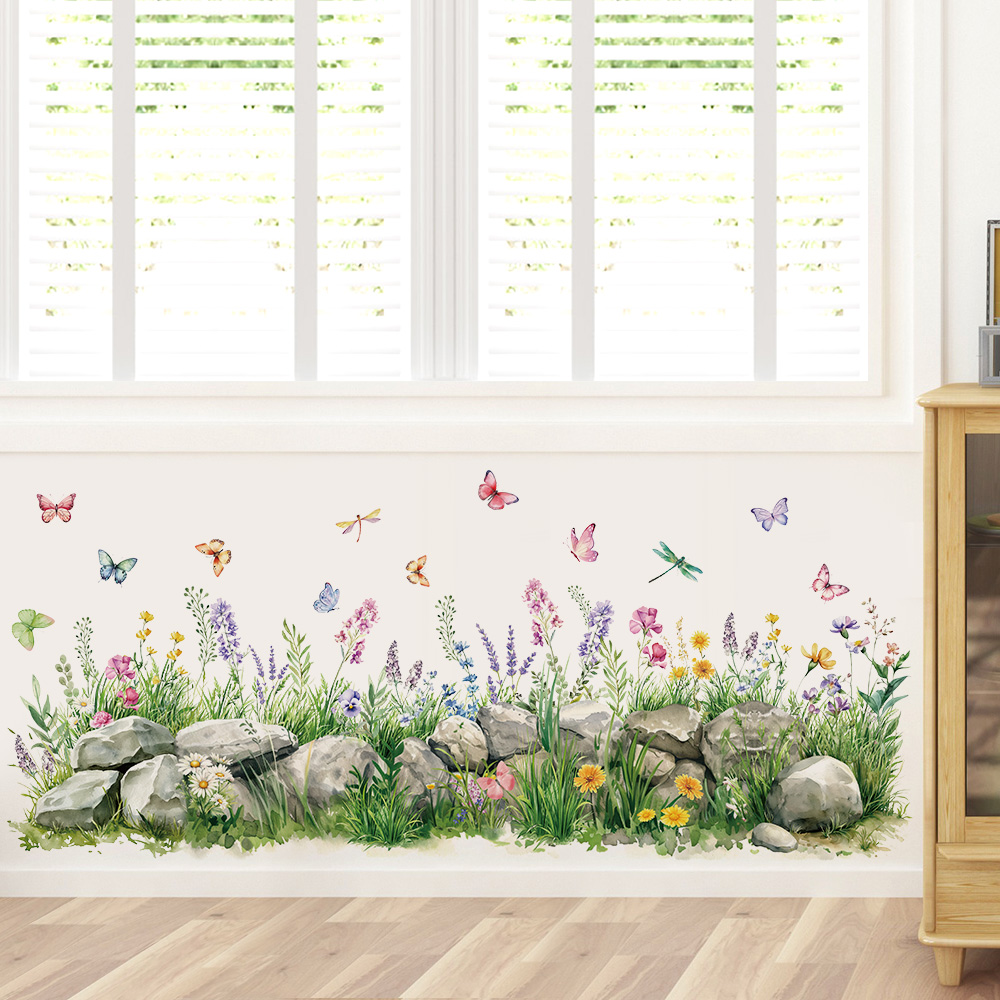 Baby Nursery Vinyl - Stones and Flowers Watercolor Wall Stickers