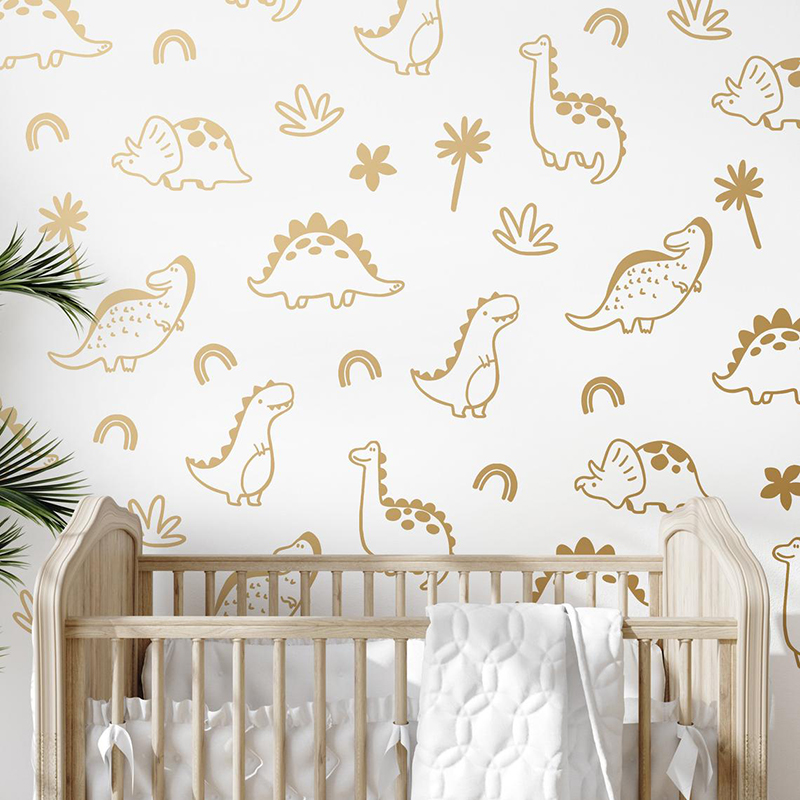 Baby Nursery Vinyl - Geometric Dinosaur Tree Rainbow Wall Sticker