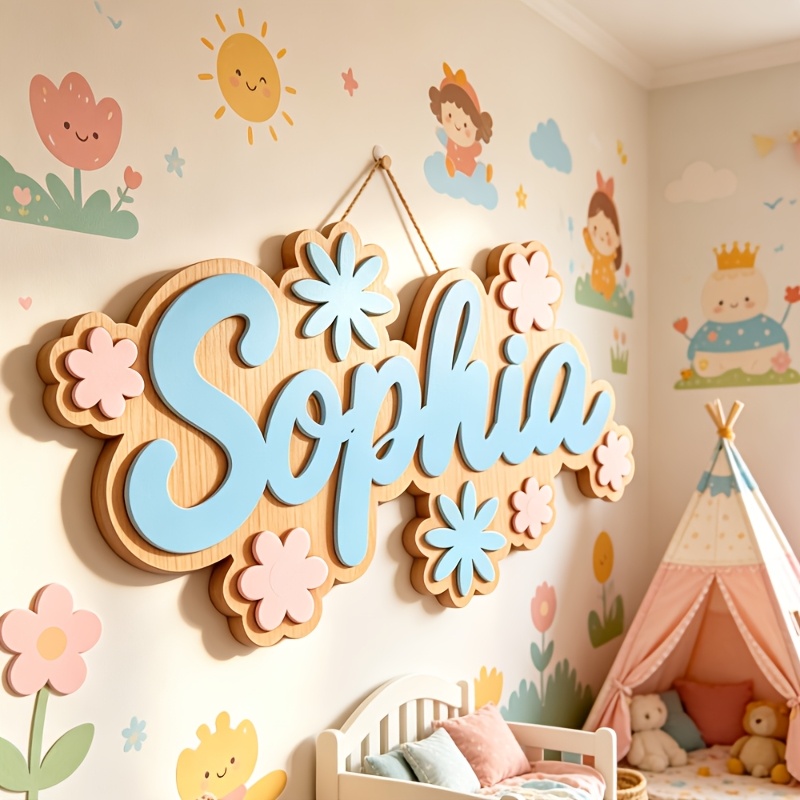 Baby Nursery Decorations - Personalized Floral Themed Name Room Sign,