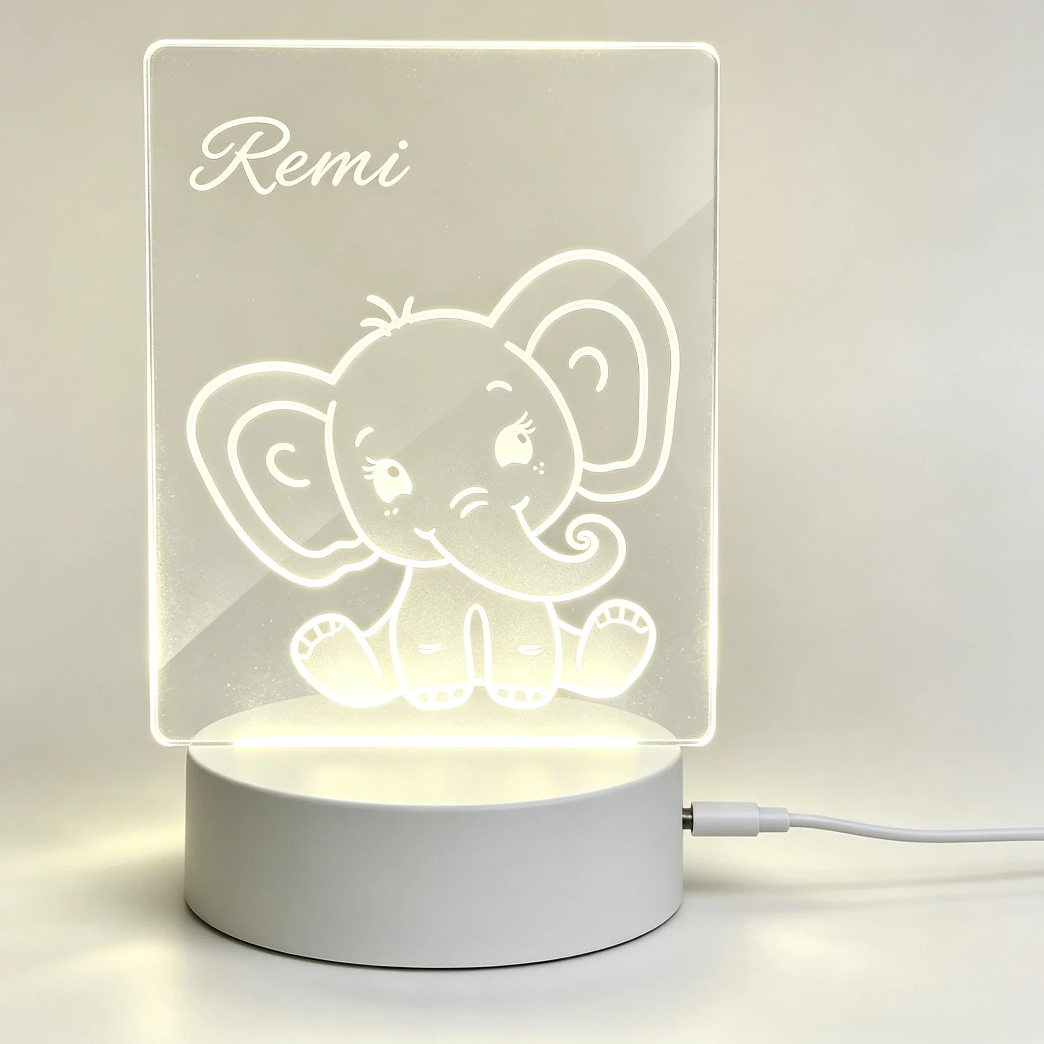 Baby Nursery Night Light - Custom Name Cute Baby Elephant Silhouette
