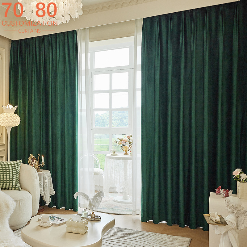 Blackout Curtain Nursery - New Retro Dark Green Velvet Curtains