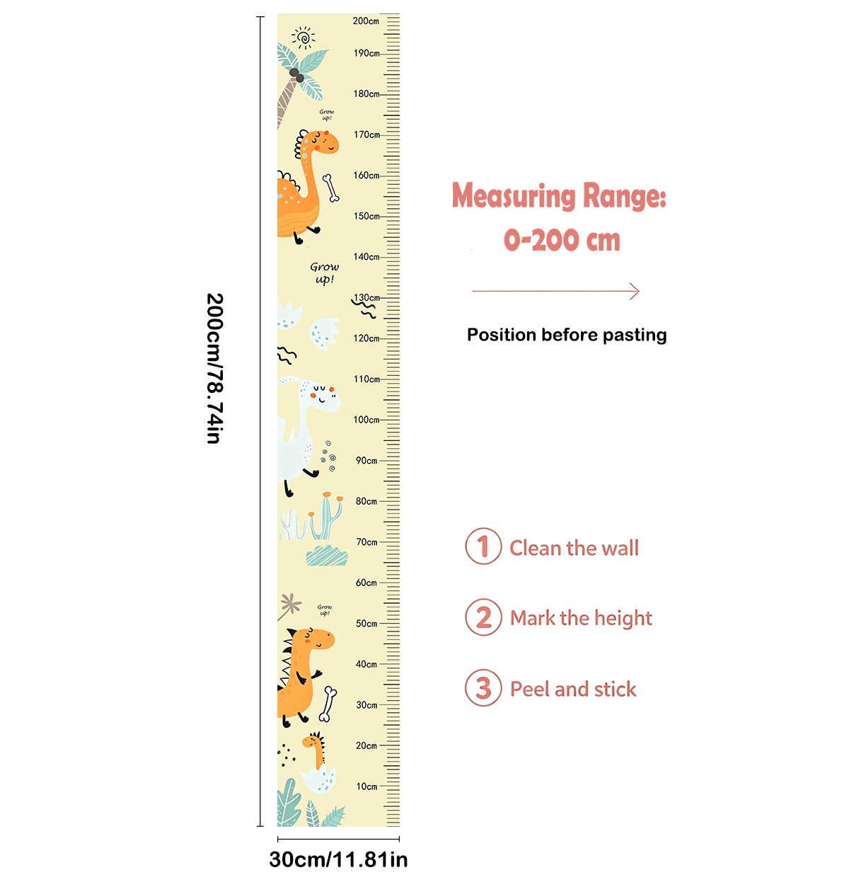 Cartoon Cactus Dinosaur Height - Growth Chart Ruler 评论和价格