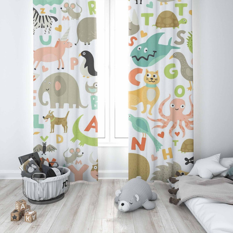 ABC Alphabet Nursery Curtain A - Baby Nursery Blackout Curtains 评论和价格