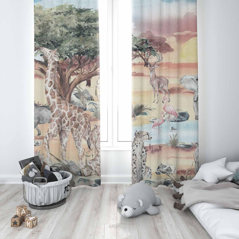 Safari Animals Curtain Kids Be - Baby Nursery Blackout Curtains 评论和价格