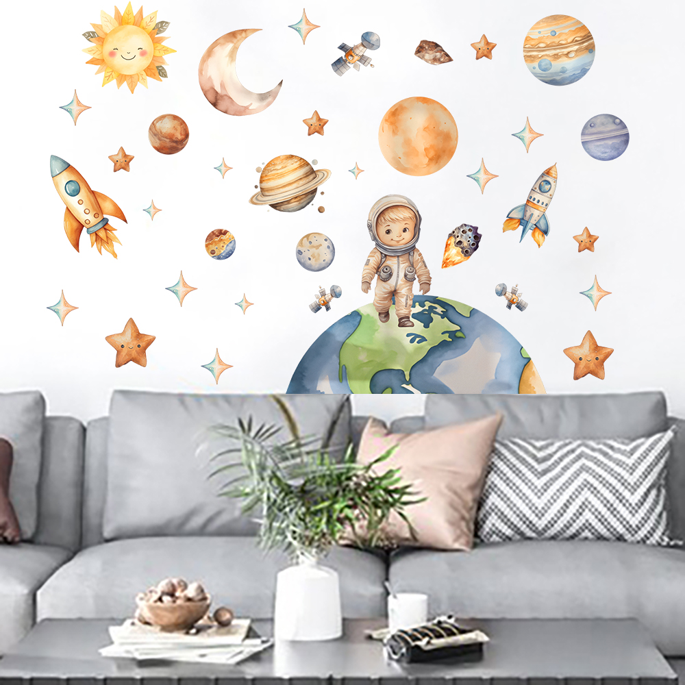 Large Space & Galaxy Rocket As - Baby Nursery Vinyl 评论和价格