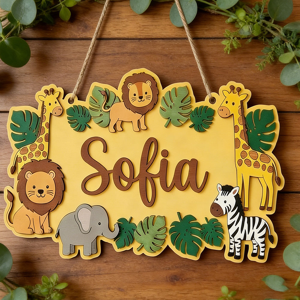 Personalized Safari Name Sign, - Baby Nursery Yellow 评论和价格