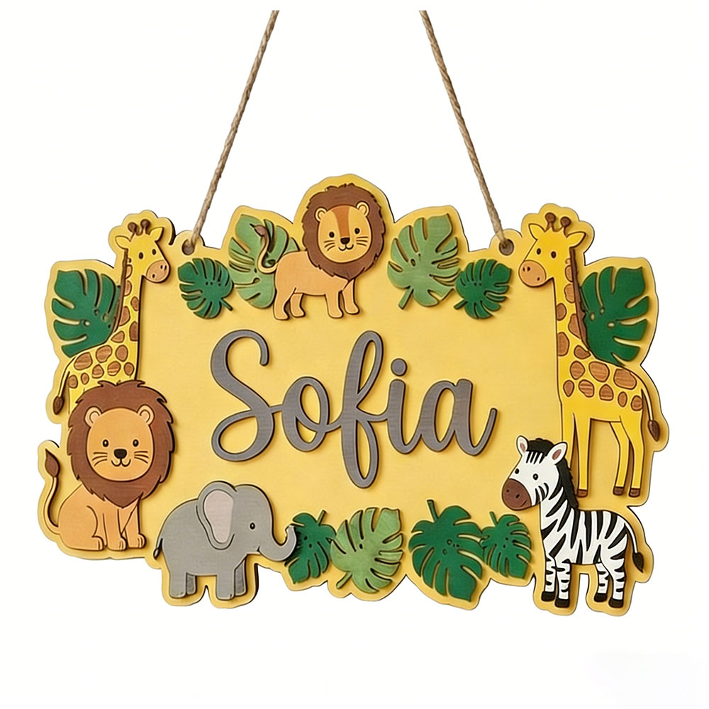 Personalized Safari Name Sign, - Baby Nursery Yellow 评论和价格