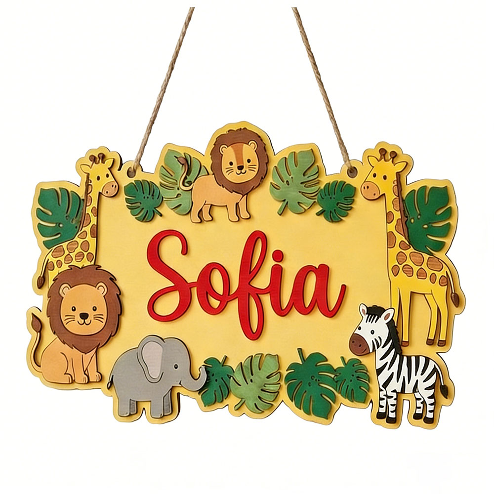 Personalized Safari Name Sign, - Baby Nursery Yellow 评论和价格