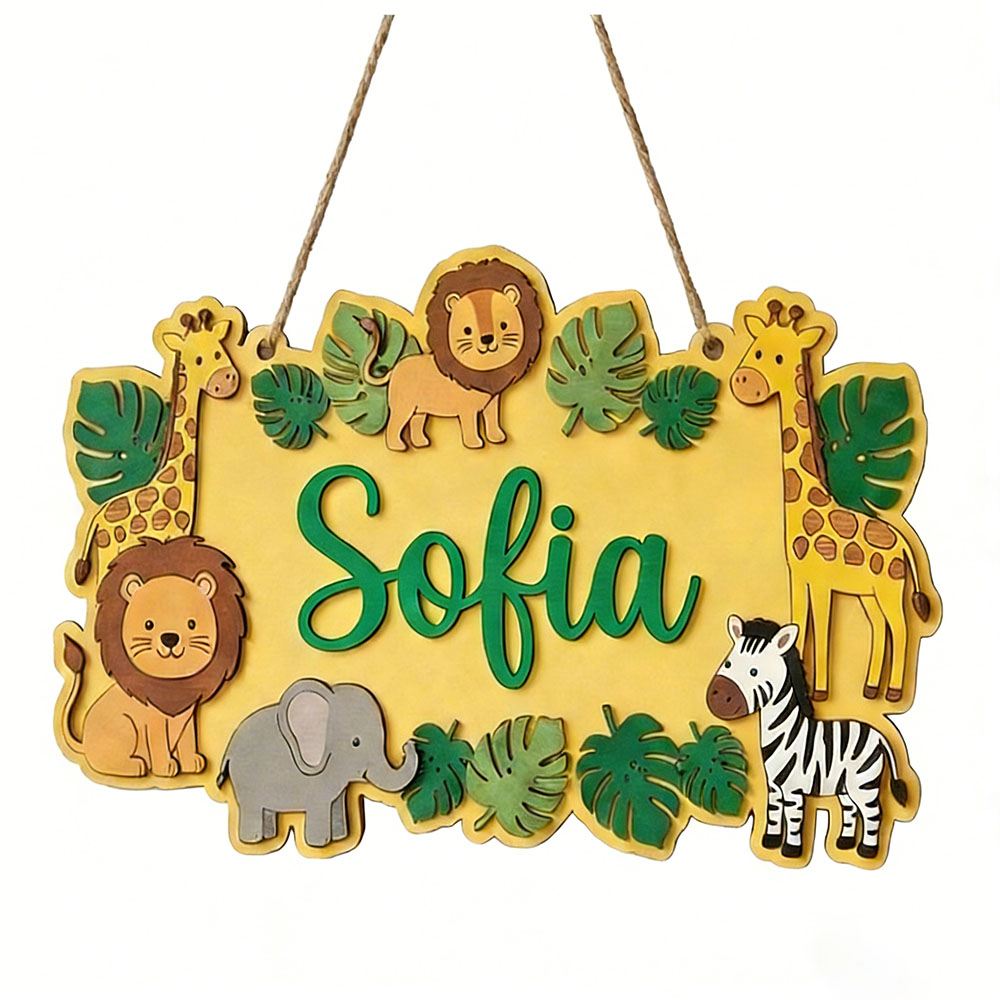 Personalized Safari Name Sign, - Baby Nursery Yellow 评论和价格