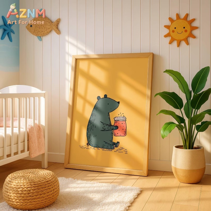 AZNM Cartoon Bear Honey Jar Ca - Baby Nursery Yellow 评论和价格