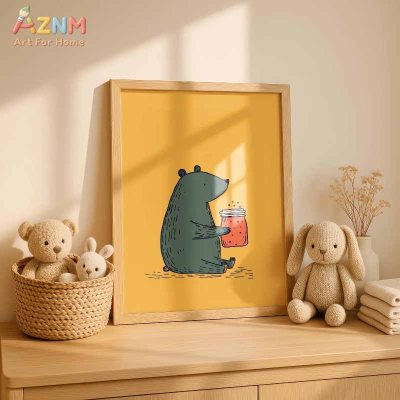 AZNM Cartoon Bear Honey Jar Ca - Baby Nursery Yellow 评论和价格