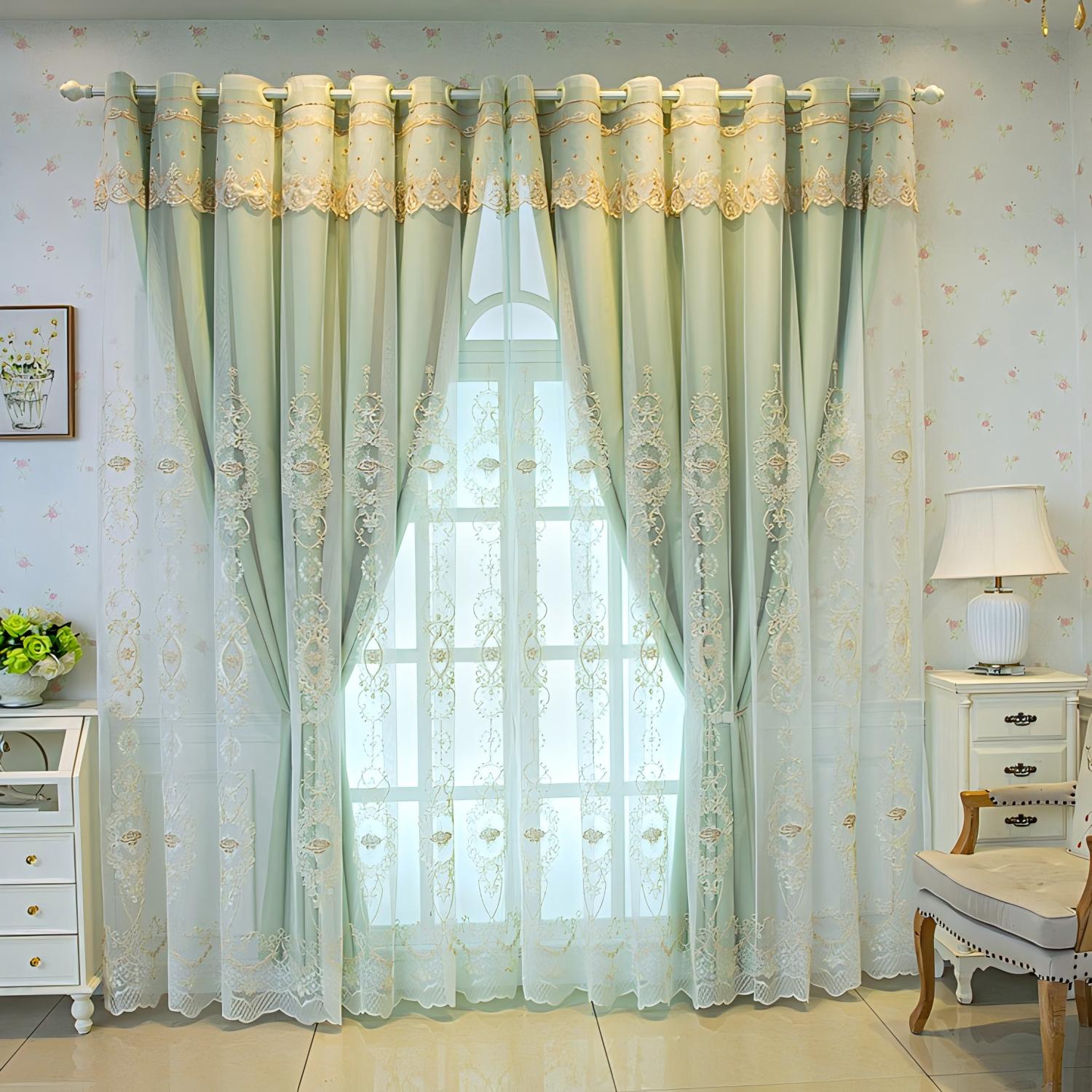 1pc Vintage Green Lace Curtain - Blackout Curtain Nursery 评论和价格