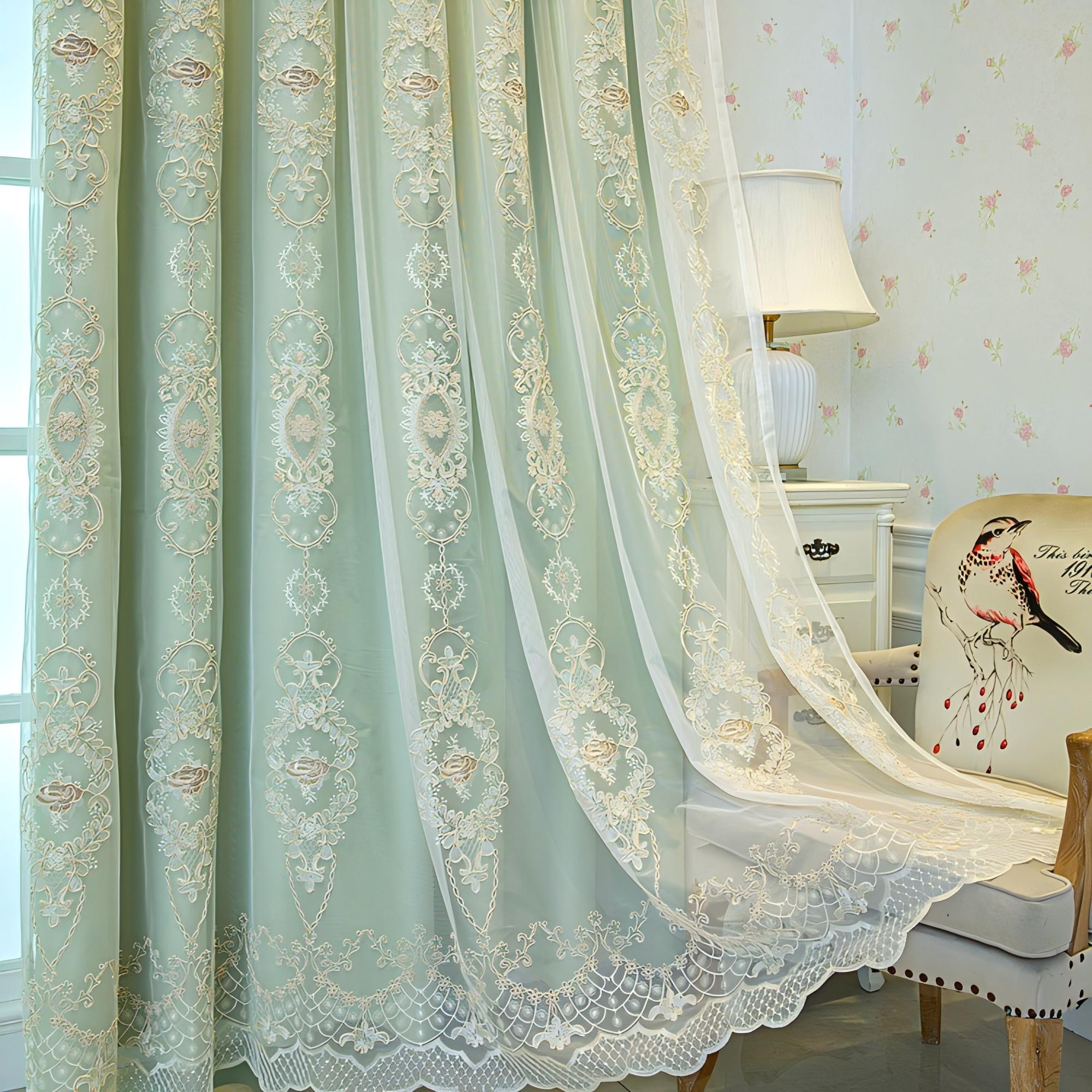 1pc Vintage Green Lace Curtain - Blackout Curtain Nursery 评论和价格