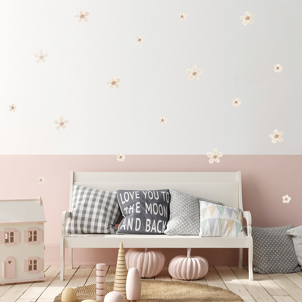 Boho Solid Colored Flowers Nur - Baby Nursery Vinyl 评论和价格