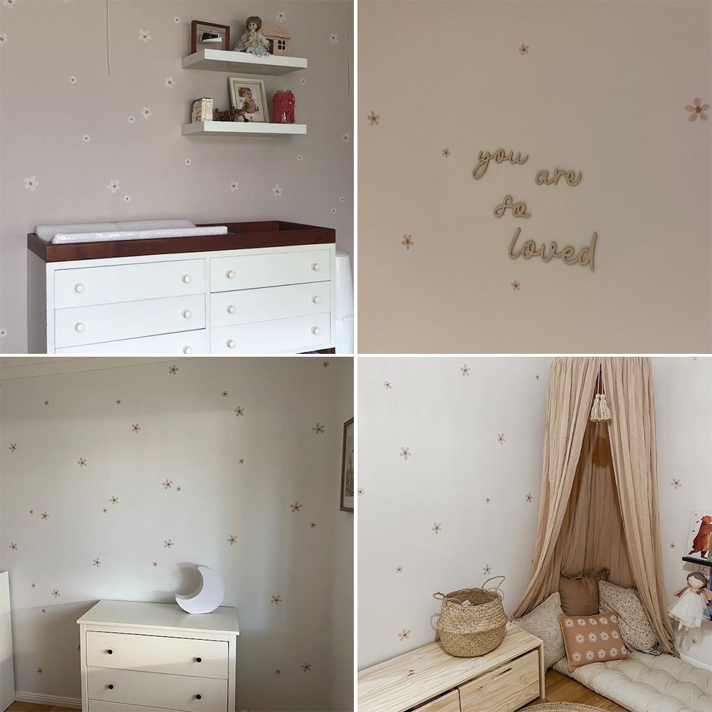 Boho Solid Colored Flowers Nur - Baby Nursery Vinyl 评论和价格