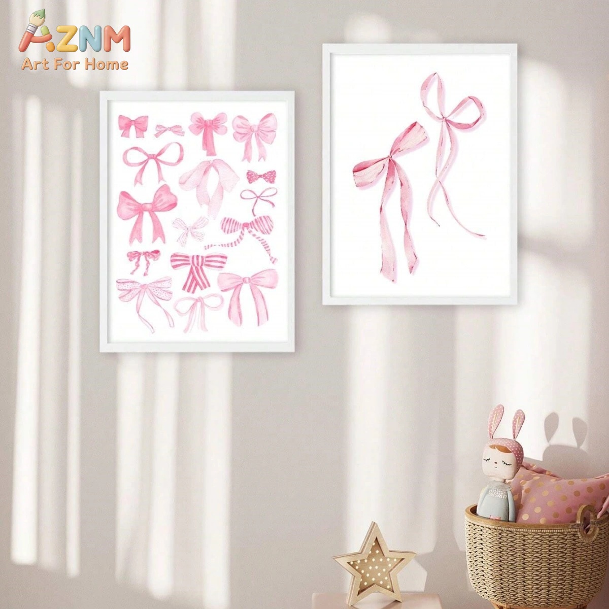 3PCS Pink Watercolor Bow Canva - Baby Nursery Sets 评论和价格