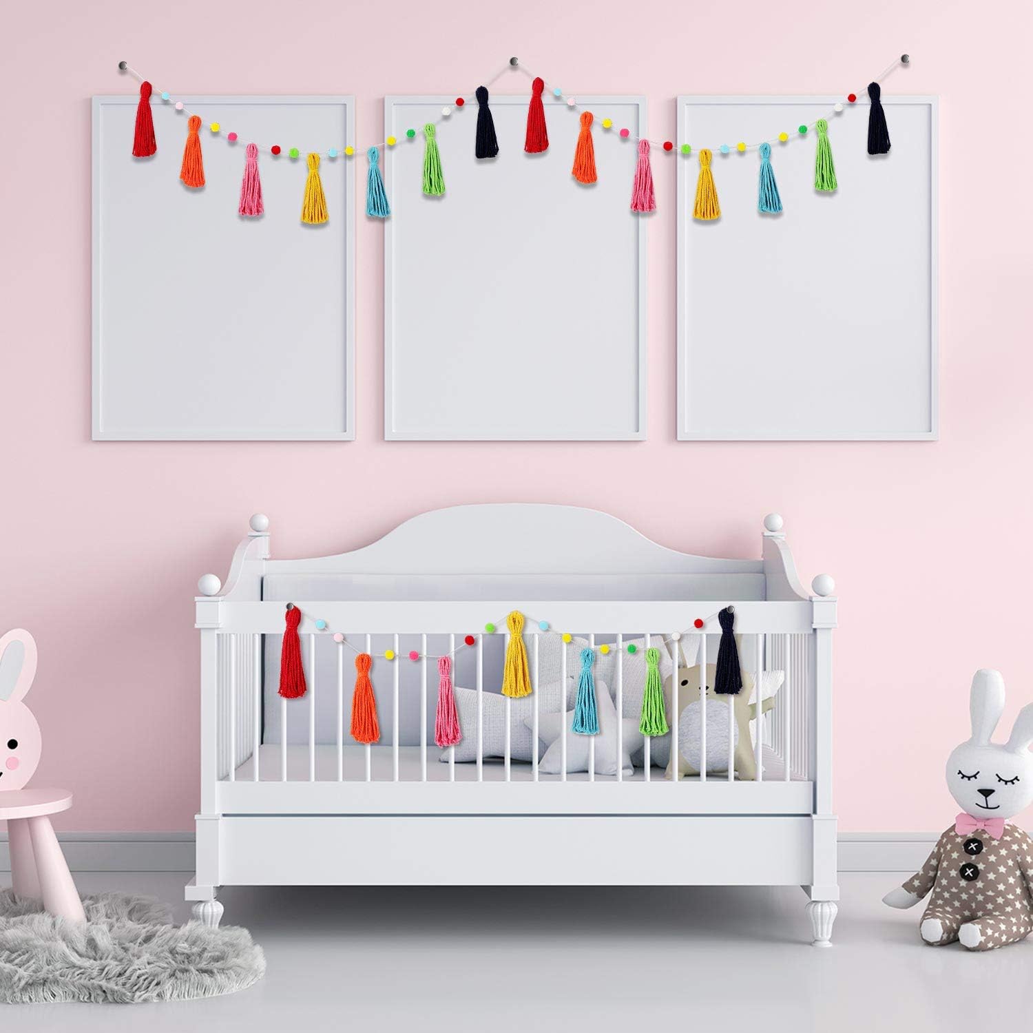3 Pcs Colorful Rainbow Boho Ta - Baby Nursery Garland 评论和价格