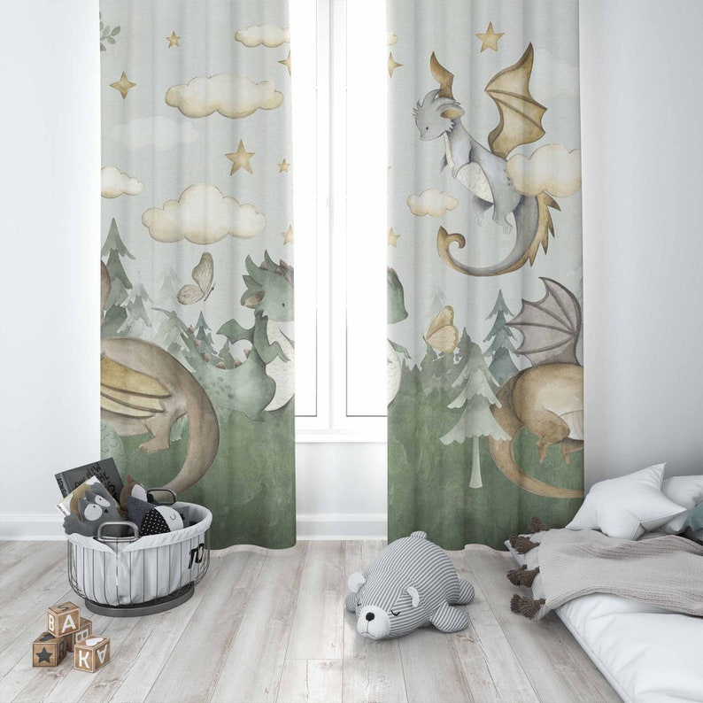 Little Dragon Nursery Curtains - Baby Nursery Blackout Curtains 评论和价格