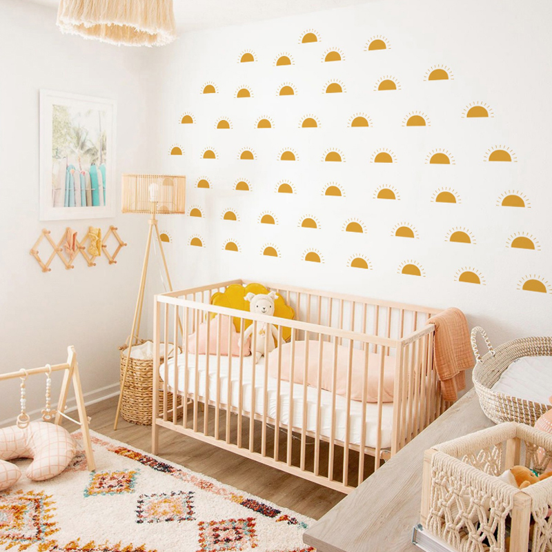 Boho Yellow Orange Half Sun Wa - Baby Nursery Yellow 评论和价格