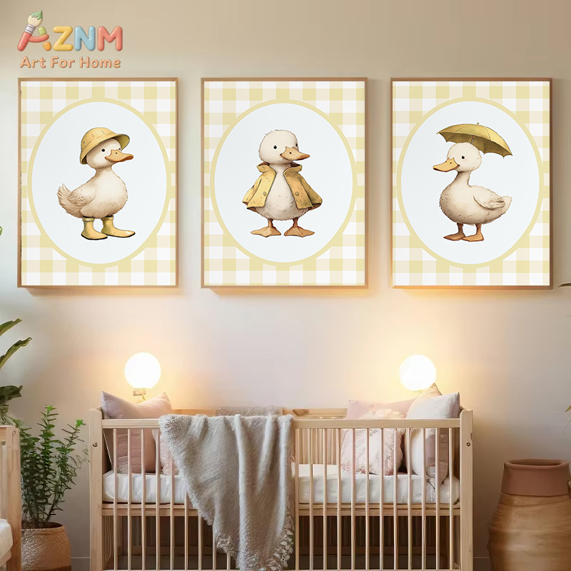 AZNM Cute Duck Canvas Wall Art - Baby Nursery Yellow 评论和价格