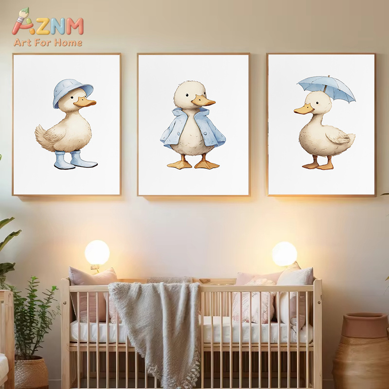 AZNM Cute Duck Canvas Wall Art - Baby Nursery Yellow 评论和价格
