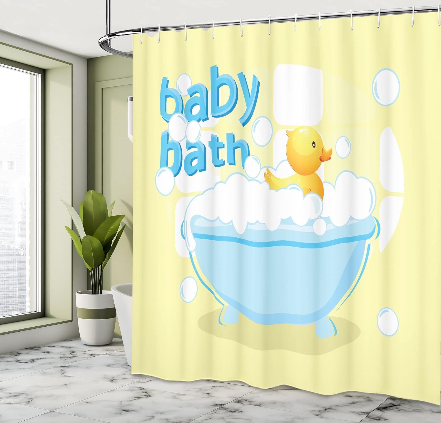 Yellow Baby Bath Shower Curtai - Baby Nursery Yellow 评论和价格