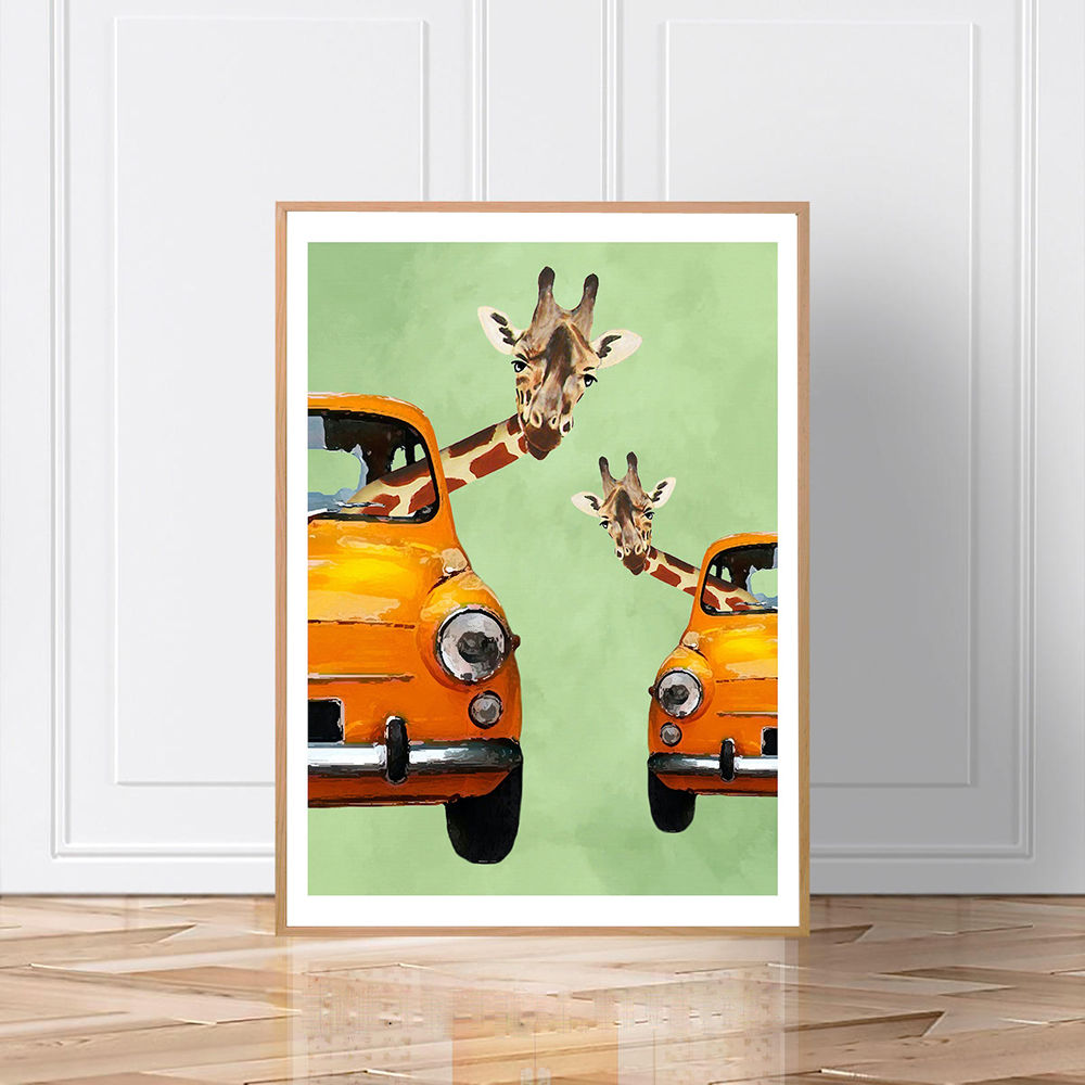 Giraffes In Yellow Cars Cartoo - Baby Nursery Yellow 评论和价格
