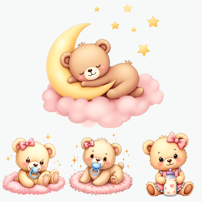 Cute Baby Bear Stickers Set So - Baby Nursery Yellow 评论和价格