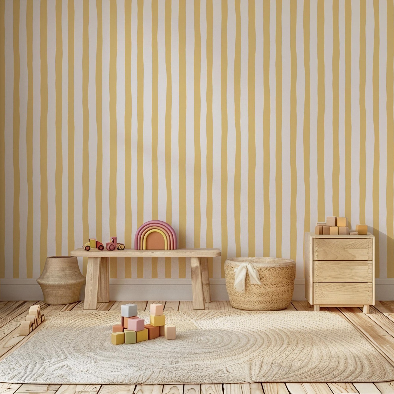 Sunshine Yellow Wobbly Stripes - Baby Nursery Yellow 评论和价格