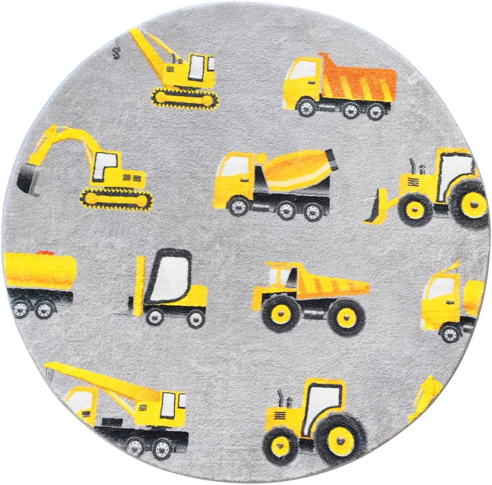 Gray Construction Vehicle Roun - Baby Nursery Yellow 评论和价格
