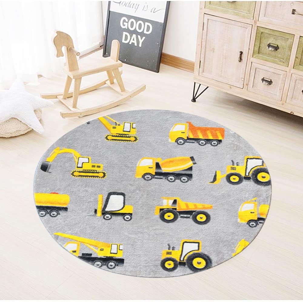 Gray Construction Vehicle Roun - Baby Nursery Yellow 评论和价格