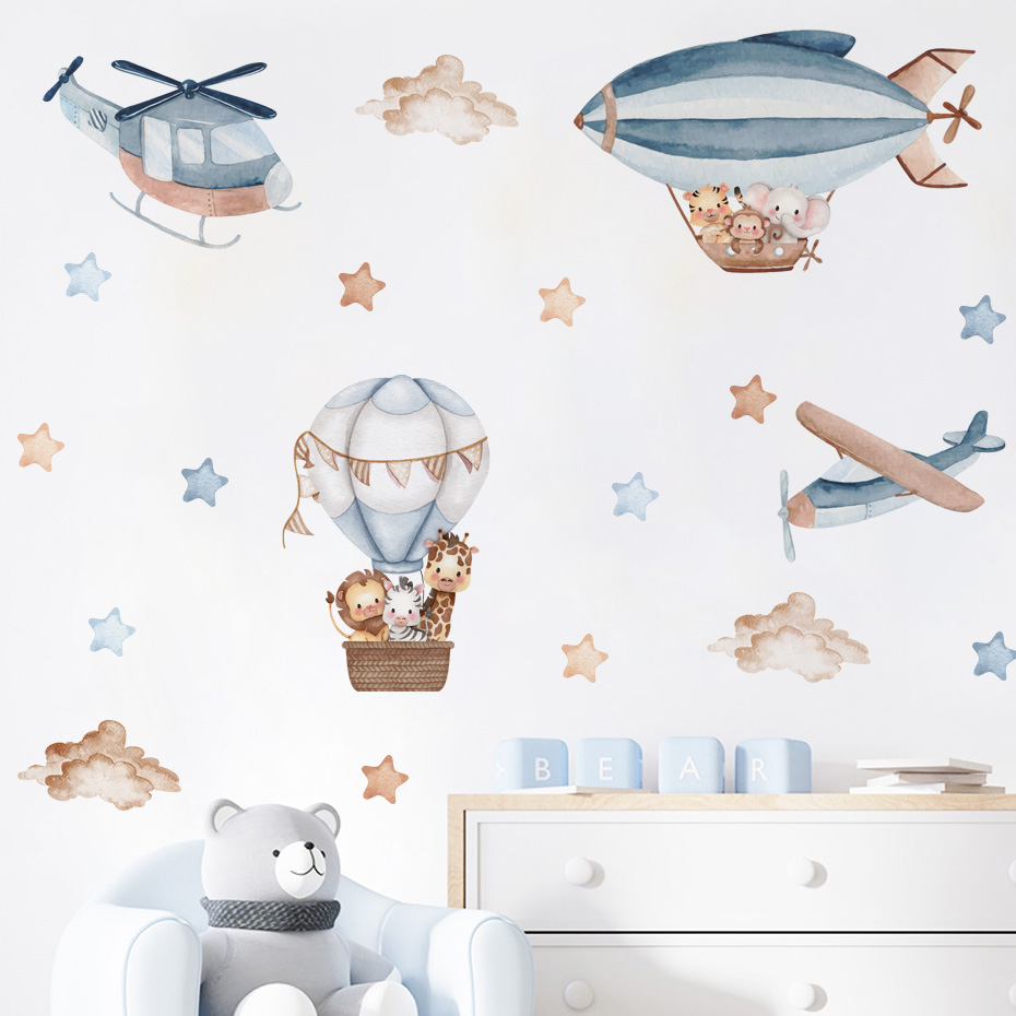 Watercolor Animals Hot Air Bal - Baby Nursery Vinyl 评论和价格