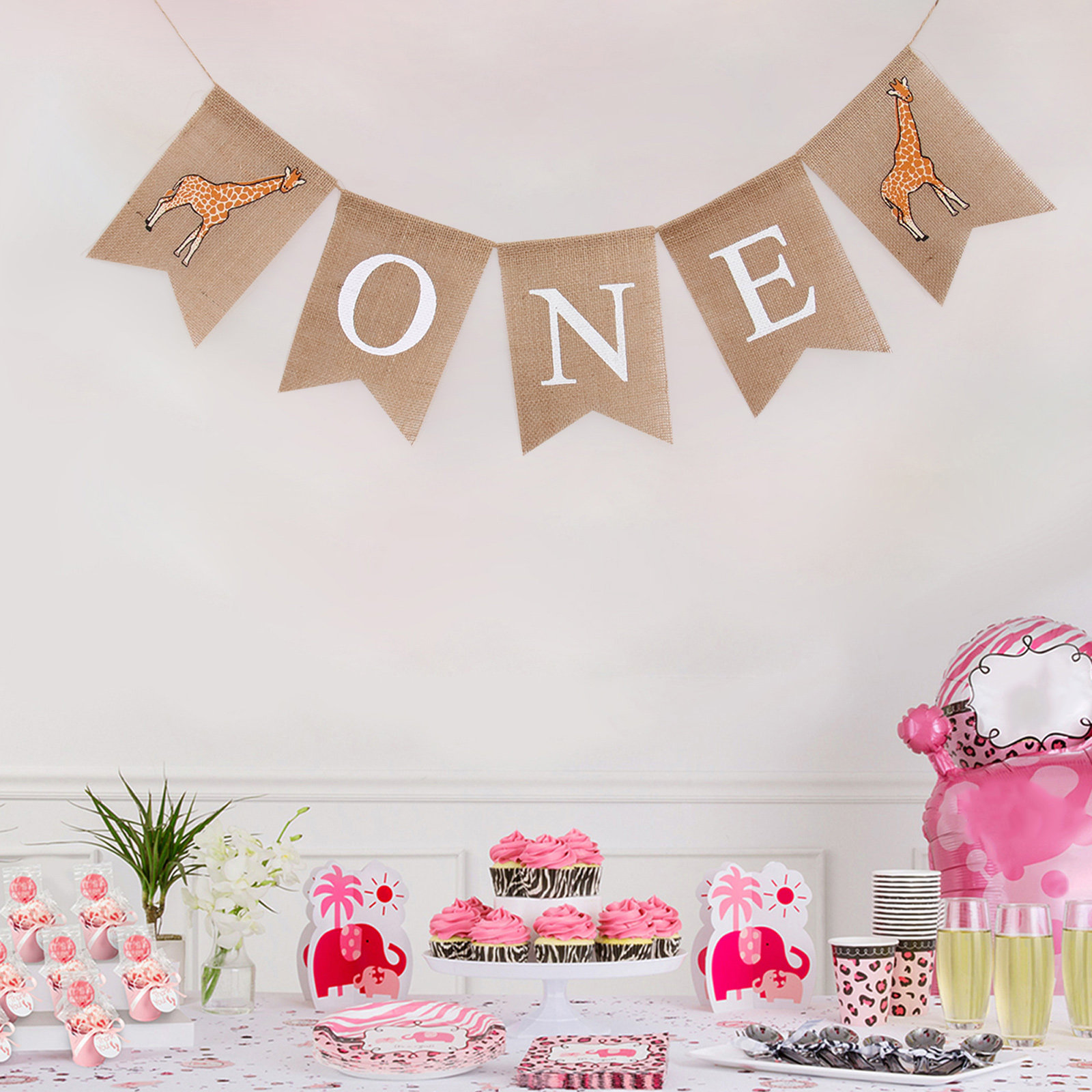 Giraffe Linen Banner One Print - Baby Nursery Garland 评论和价格