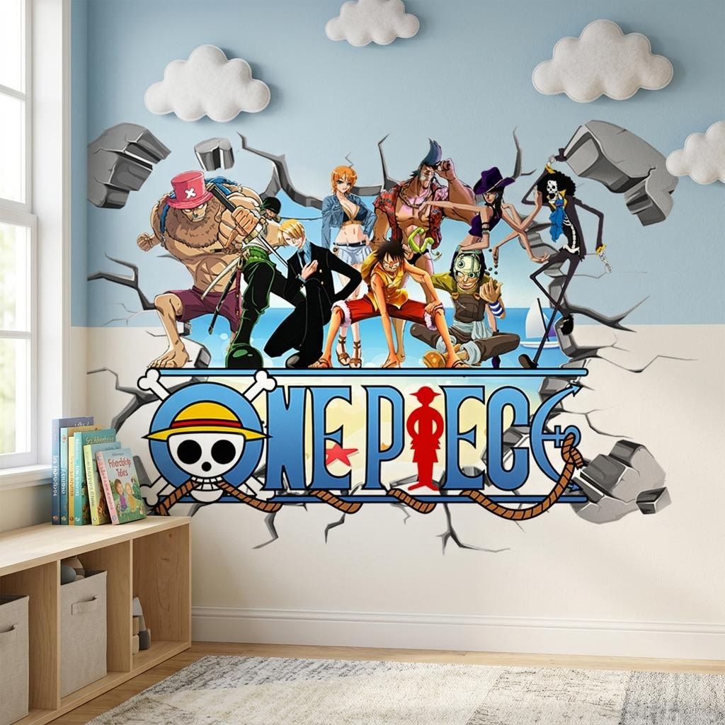 Cartoon One Piece Luffy 3D Wal - Baby Nursery Vinyl 评论和价格