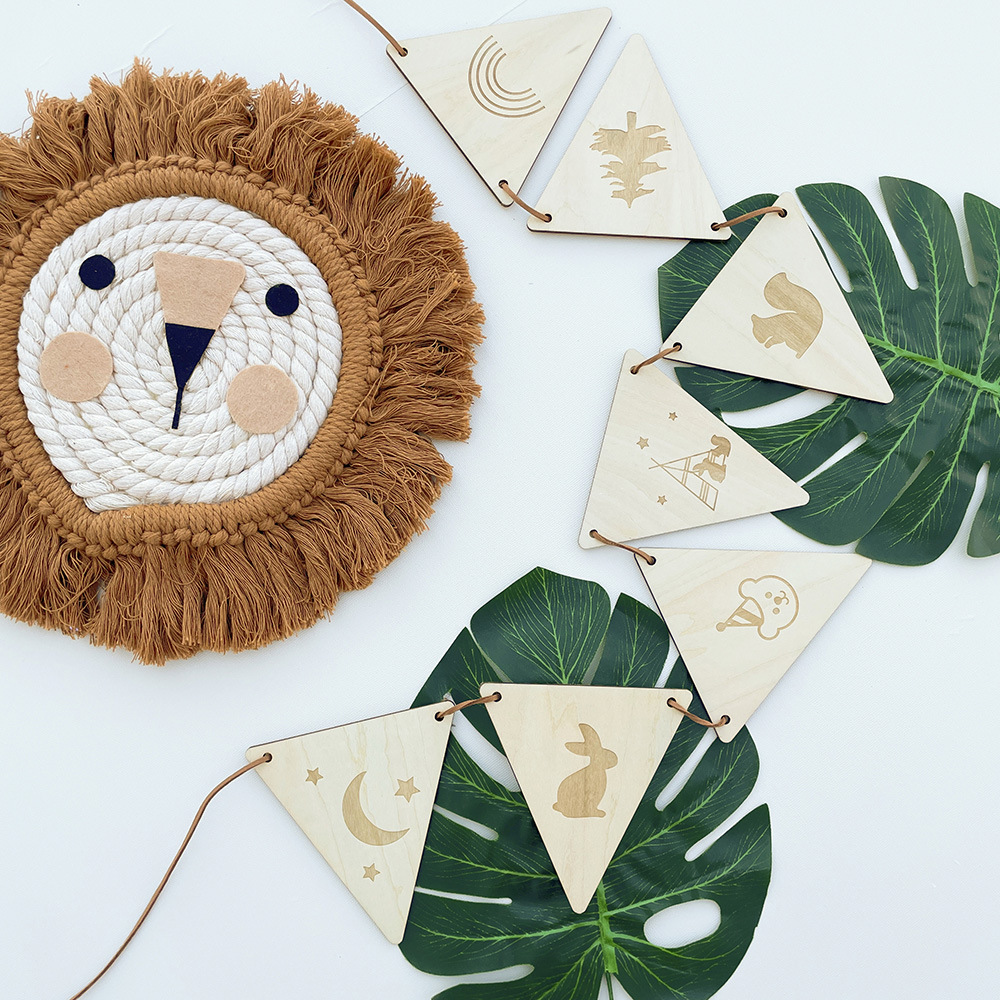 Nordic Wooden Triangle Flag Wa - Baby Nursery Garland 评论和价格