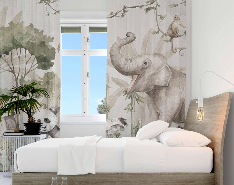 Safari Animals Curtains Kids B - Baby Nursery Blackout Curtains 评论和价格