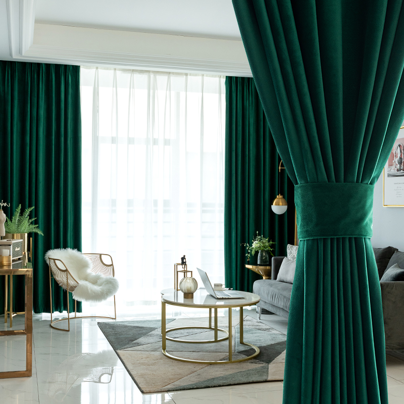 New Retro Dark Green Velvet Cu - Blackout Curtain Nursery 评论和价格